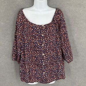 Ann Taylor Polka Dot Blouse Women's Sz M 3/4 Sleeve Button Up Office‎